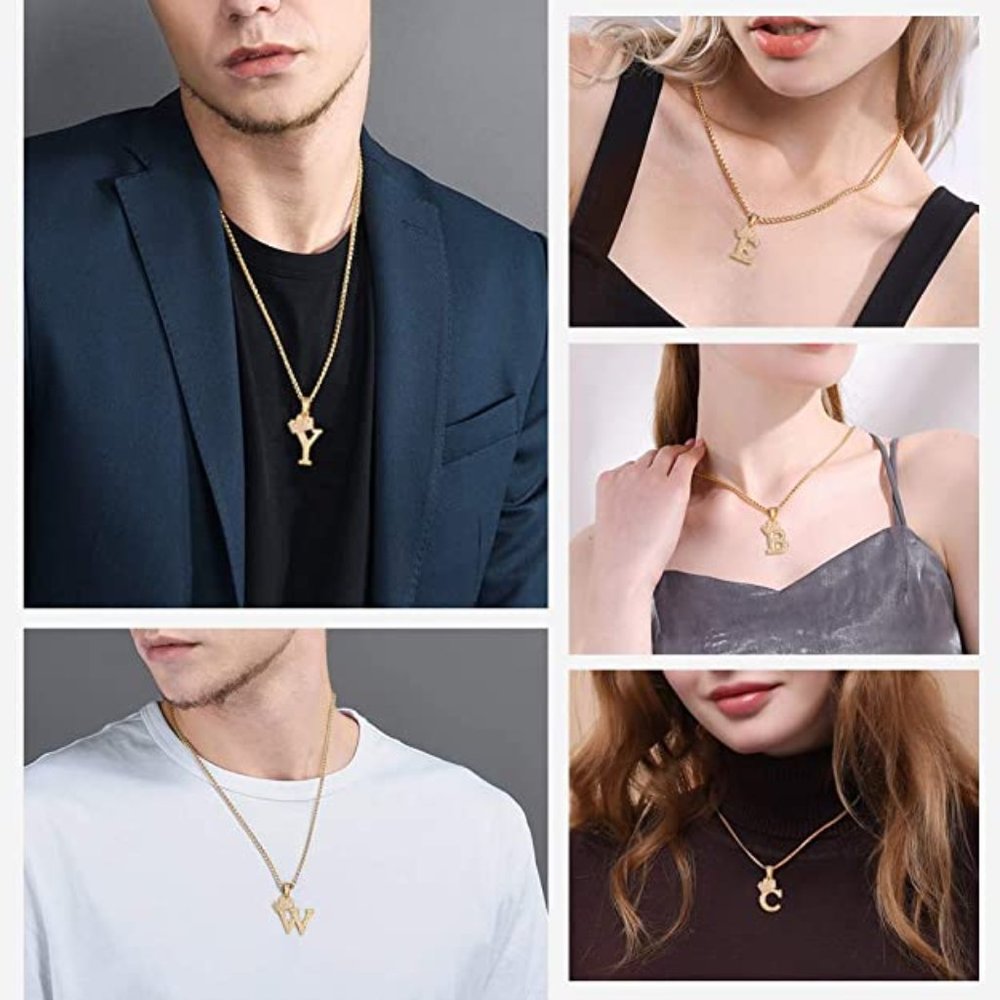A-Z Crown Initial Letter Necklace 18K Gold Plated